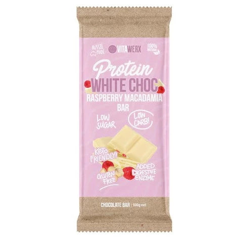 Vitawerx White Chocolate 100gm Raspberry & Macadamia Block